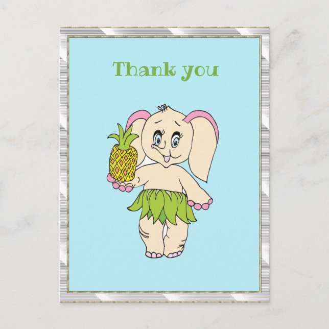 Thank You Mint  Floral Pinapple And Elephant Postcard (Front)
