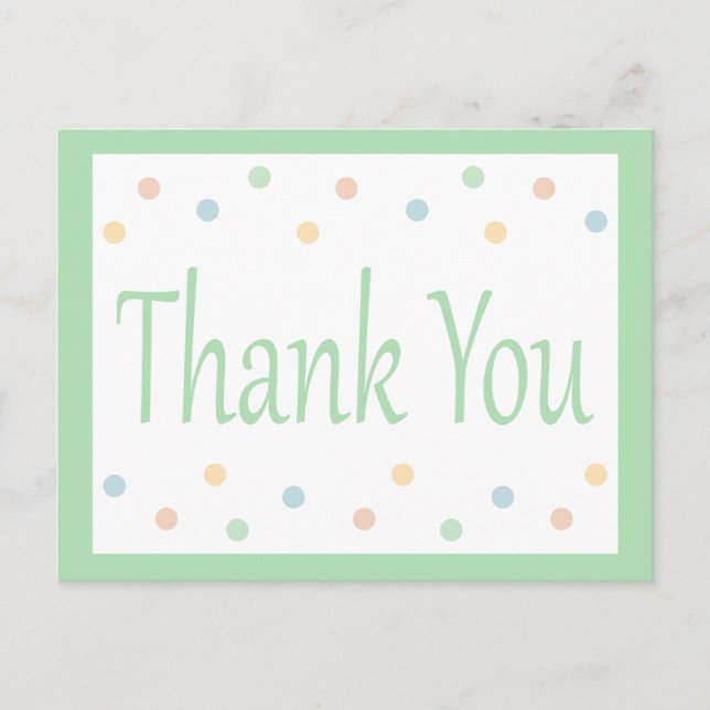 Thank You Mint Green And White Polka Dots Postcard (Front)