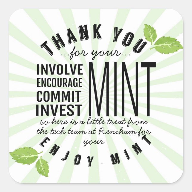 thank you mint retirement involvement commitment   square sticker (Front)
