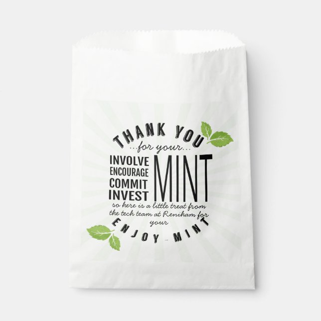 thank you mint volunteer involvement commitment  favour bag (Front)