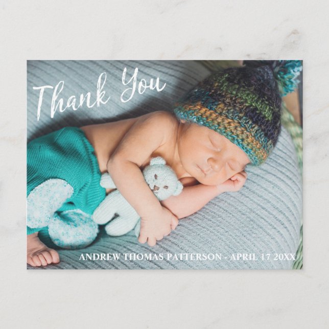 Thank You | Modern Baby Photo Postcard (Front)