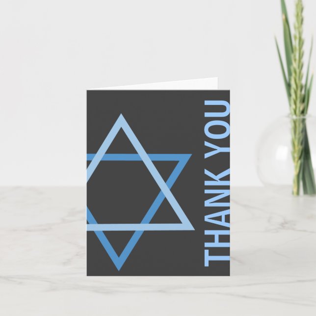 Thank you Modern Bar Mitzvah blue & grey Card (Front)