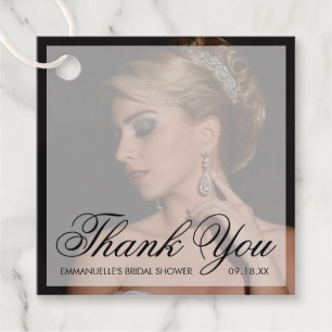 Thank You Modern Black Photo Bridal Shower Favour Tags