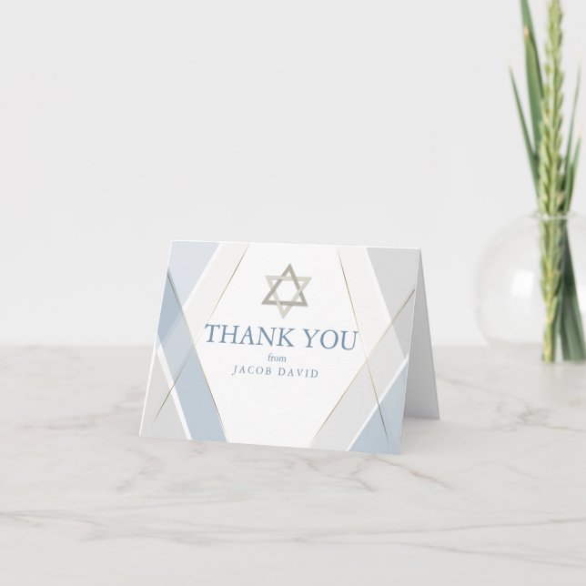 Thank You | Modern Blue and Grey Lines Bar Mitzvah Invitation (Front)