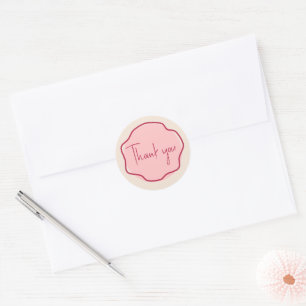 Thank You Modern Bold Wavy Frame Magenta Pink Classic Round Sticker