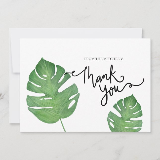 Thank You Modern Botanical Tropical Palm Leaf Art Invitation (Front)