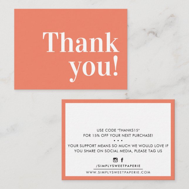 THANK YOU modern business insert serif peach  (Front/Back)