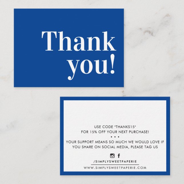 THANK YOU modern business insert serif royal blue (Front/Back)