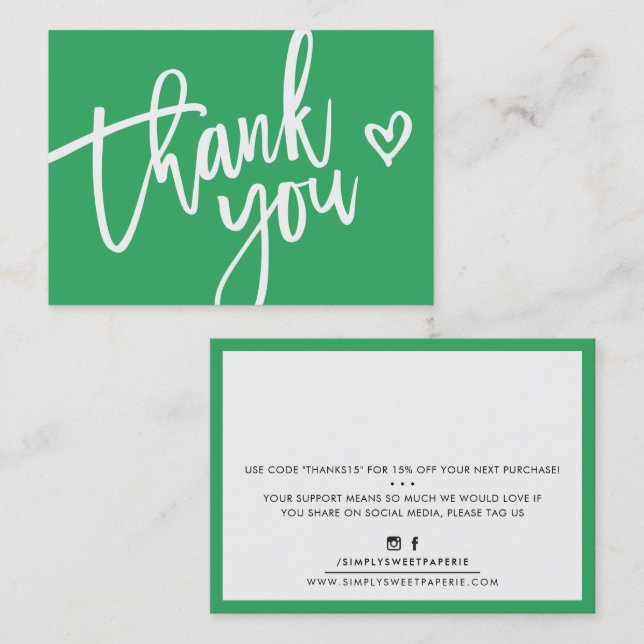 THANK YOU modern business insert tag leaf green (Front/Back)