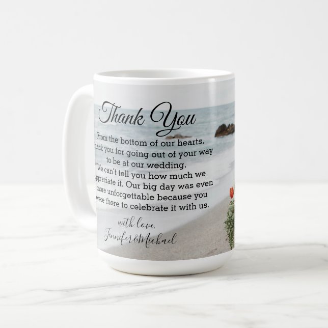 thank you modern calligraphy wedding day photo  coffee mug (Front Left)