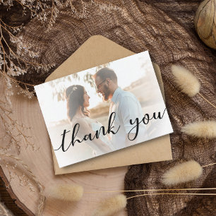 thank you modern calligraphy  wedding faded photo  card
