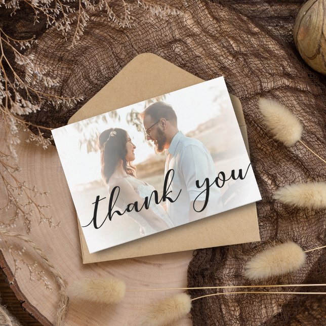 thank you modern calligraphy  wedding faded photo  card (Creator Uploaded)