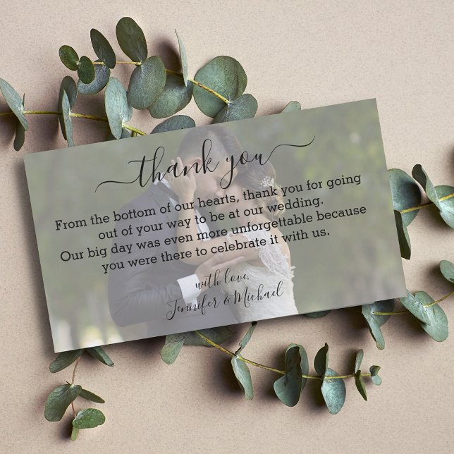 thank you,modern calligraphy wedding faded photo  card (Creator Uploaded)