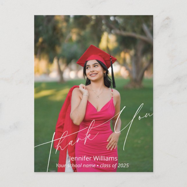 thank you modern chic script photo graduation postcard (Front)