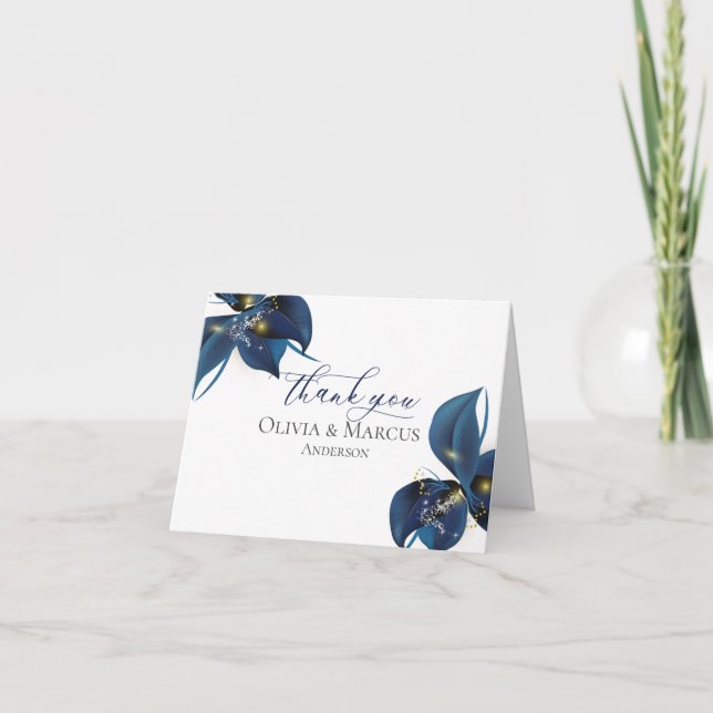 Thank You | Modern Deep Indigo Blue and Gold (Front)