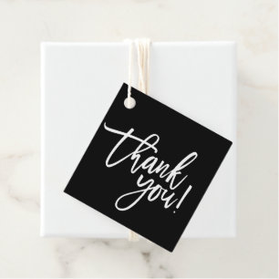THANK YOU modern hand lettered white type black Favour Tags