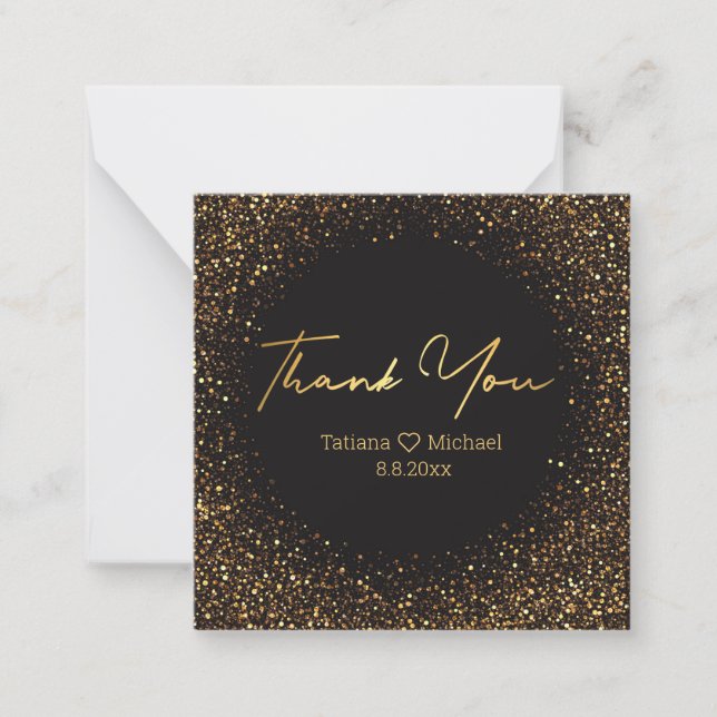 thank you modern handwriting black gold glitters  card (Front)