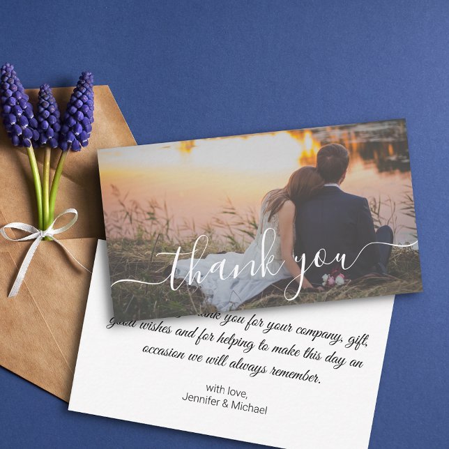 thank you modern handwriting wedding photo   card (Creator Uploaded)