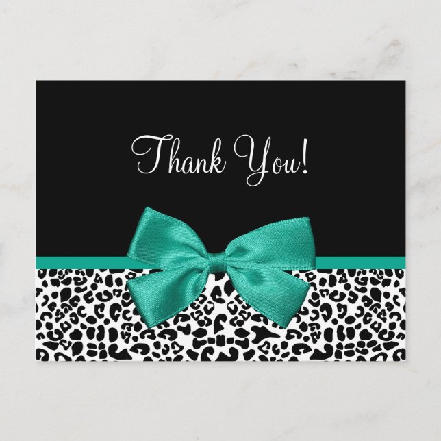 Thank You Modern Leopard Emerald Green Ribbon Postcard (Front)