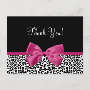 Thank You Modern Leopard Vivacious Pink Ribbon Postcard