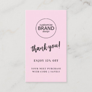 Thank You Modern Logo Pink Business Discount Card