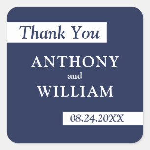 Thank You Modern Navy Blue White Geometric Wedding Square Sticker