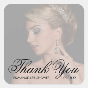 Thank You Modern Photo Bridal Shower Favour Square Sticker