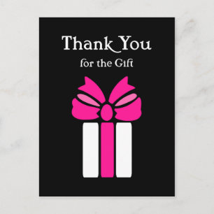 Thank You Modern Pink and Black With Bow Postcard