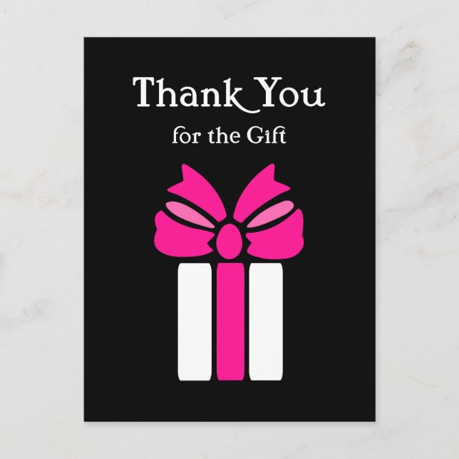 Thank You Modern Pink and Black With Bow Postcard (Front)