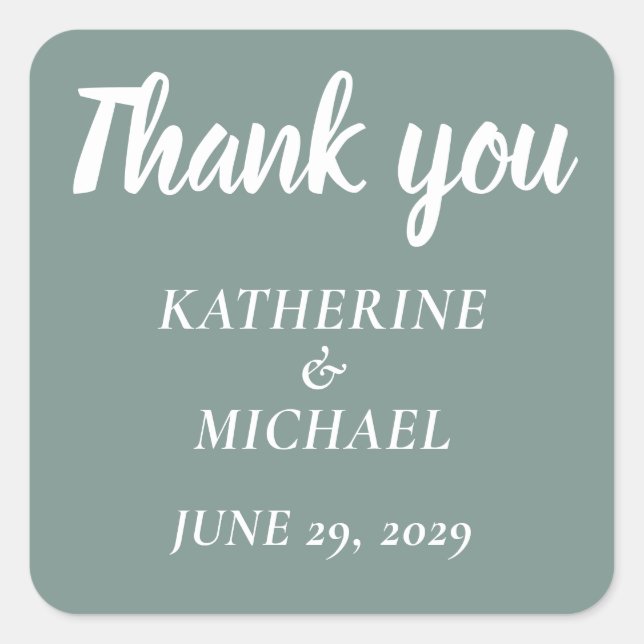 Thank You Modern Sage Wedding Stickers (Front)
