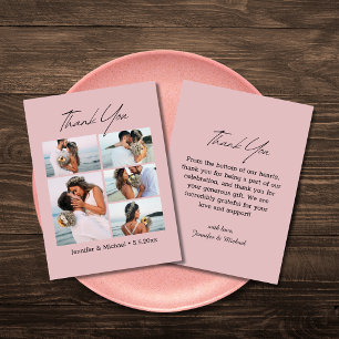 thank you modern script 5 photos pink wedding card