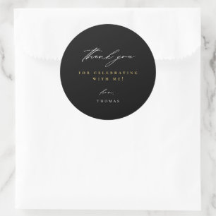 Thank You Modern Script Black Classic Round Sticker