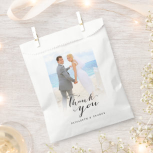 Thank You Modern Script Calligraphy Photo Wedding Favour Bag