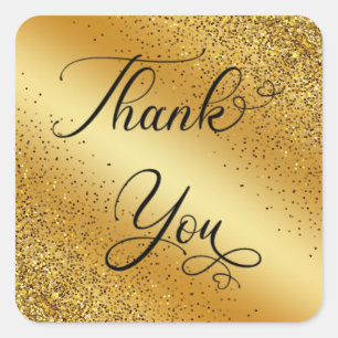 thank you modern script, gold glitters background square sticker