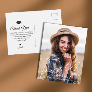 thank you modern script photo graduation postcard