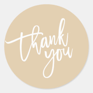 THANK YOU modern script type packaging CHAMPAGNE Classic Round Sticker