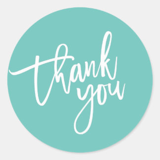 THANK YOU modern script type packaging mint green Classic Round Sticker