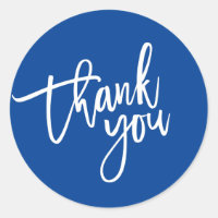 THANK YOU modern script type packaging royal blue