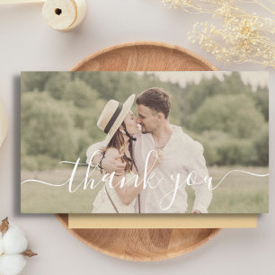 thank you modern script wedding photo note card