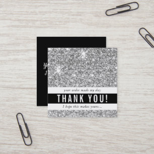 THANK YOU modern simple glam luxe silver glitter Square Business Card