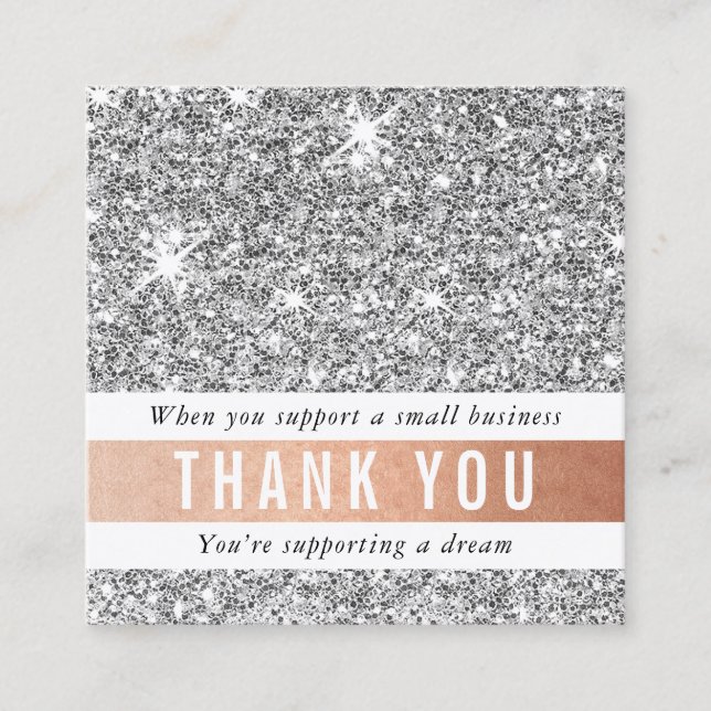 THANK YOU modern simple glam luxe silver glitter Square Business Card (Front)