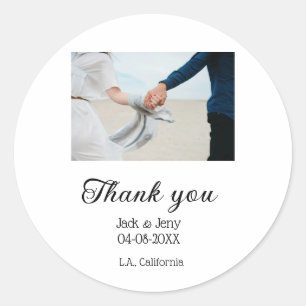 Thank you modern simple wedding couple name messag classic round sticker