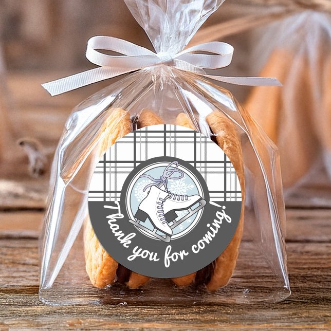 Thank You Modern Tartan Ice Skating Favour Classic Round Sticker (Creator Uploaded)