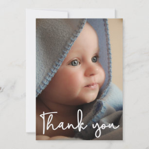 Thank You Modern Vertical Baby Photo Birth Announcement