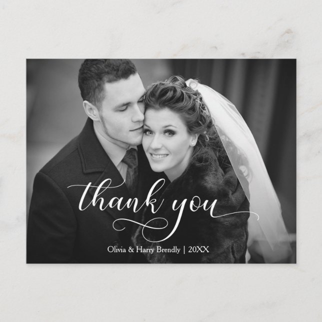 Thank You Modern Wedding Postcard | Elegant Script (Front)