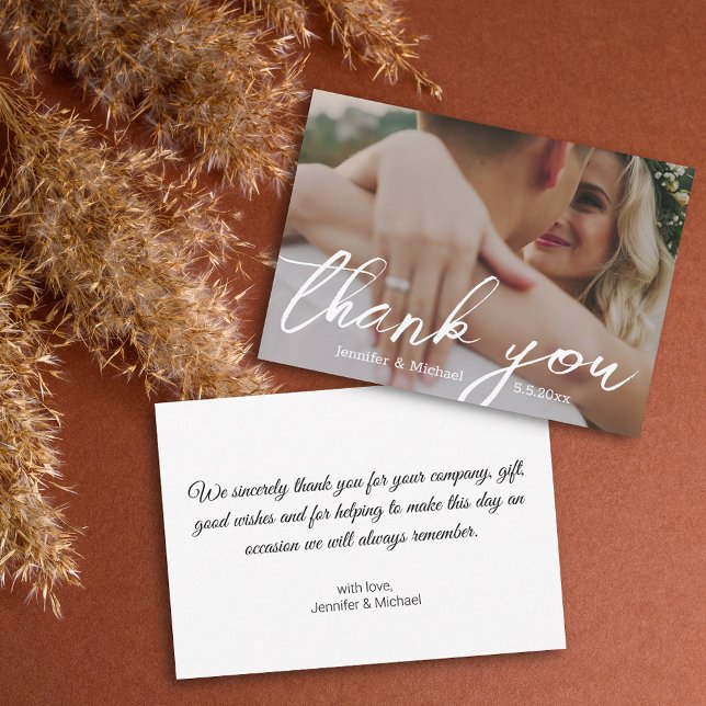thank you modern white handwriting wedding photo   card (Creator Uploaded)