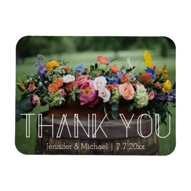 thank you modern white typography photo wedding magnet (Horizontal)