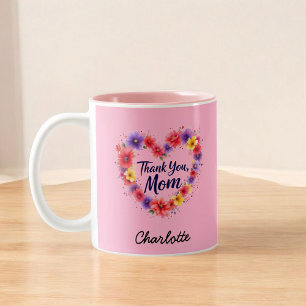 Thank You Mom   Personalized Floral Mother's Day Two-Tone Coffee Mug