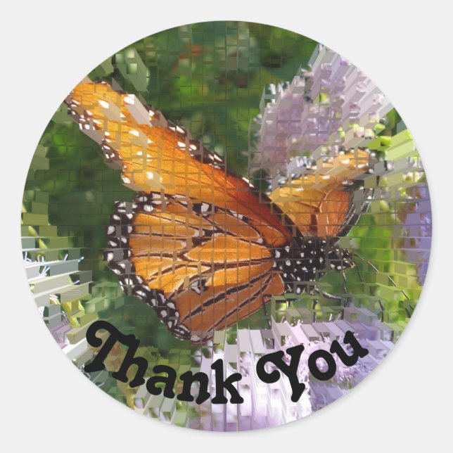 Thank You Monarch Butterfly Photo Tile Floral Classic Round Sticker (Front)