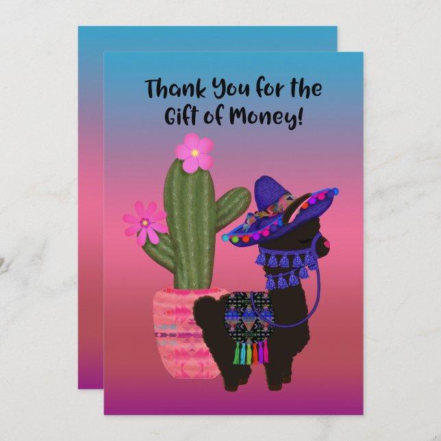 Thank You Money Gift Llama with Sombrero (Front/Back)